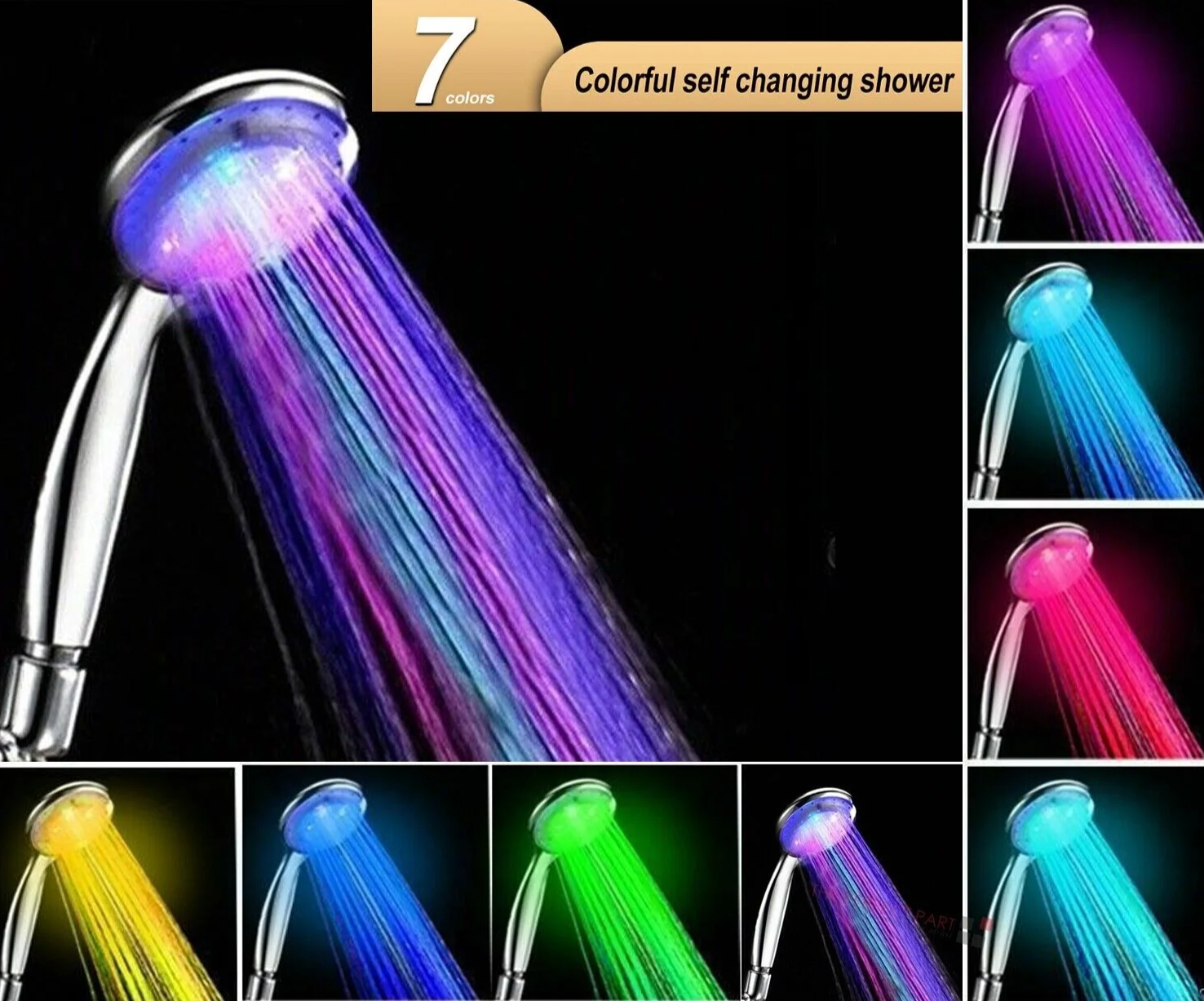 Handheld 7 Color Changing LED Light Water Bath Home Bathroom Shower Head Glow