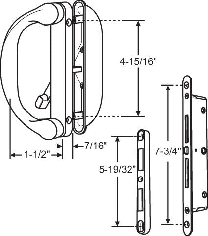 Sliding Door Handle Set with Latch, Strike plate and Internal Locking Mechanism- Entire kit. White