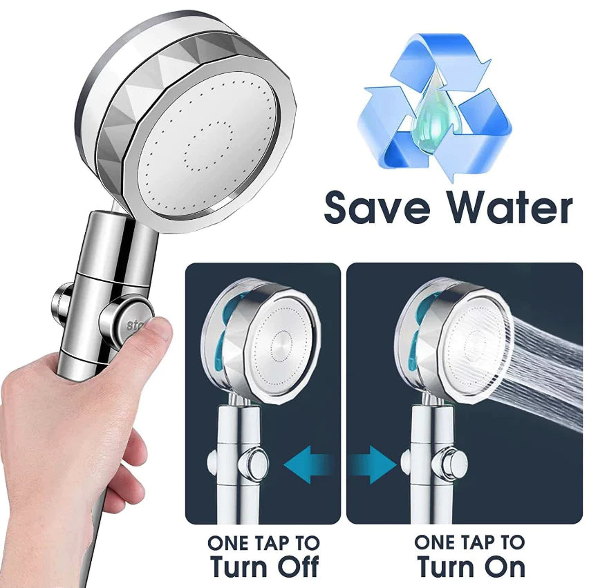 High Pressure Shower Head Adjustable 360° Rotation Turbine Water Saving Shower-TURBO SPA