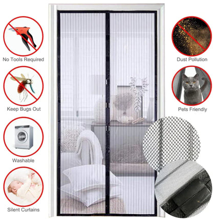 Magnetic Screen Door Mesh Curtain Durable Heavy Duty Mosquito Net Bug Hands Free