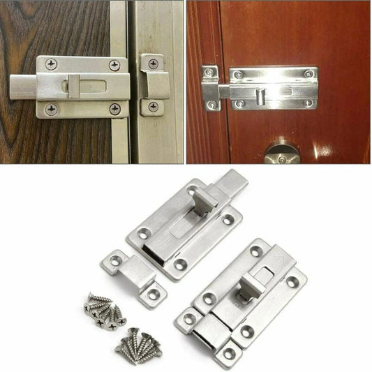 2Pcs Stainless Steel Latch Sliding Silver Doors Lock Keyless Door Bolt for Doors