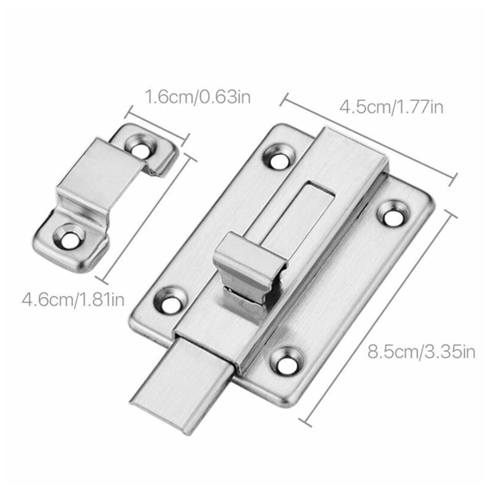 2Pcs Stainless Steel Latch Sliding Silver Doors Lock Keyless Door Bolt for Doors