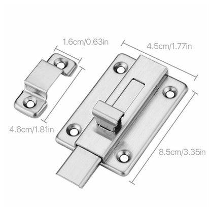 2Pcs Stainless Steel Latch Sliding Silver Doors Lock Keyless Door Bolt for Doors