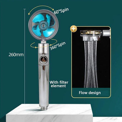 High Pressure Shower Head Adjustable 360° Rotation Turbine Water Saving Shower-TURBO SPA