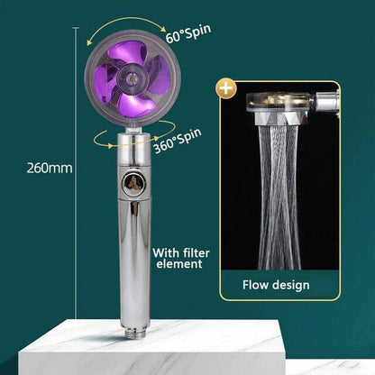 High Pressure Shower Head Adjustable 360° Rotation Turbine Water Saving Shower-TURBO SPA