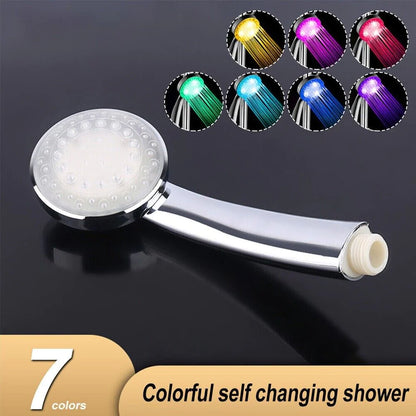 Handheld 7 Color Changing LED Light Water Bath Home Bathroom Shower Head Glow