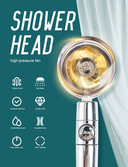 High Pressure Shower Head Adjustable 360° Rotation Turbine Water Saving Shower-TURBO SPA